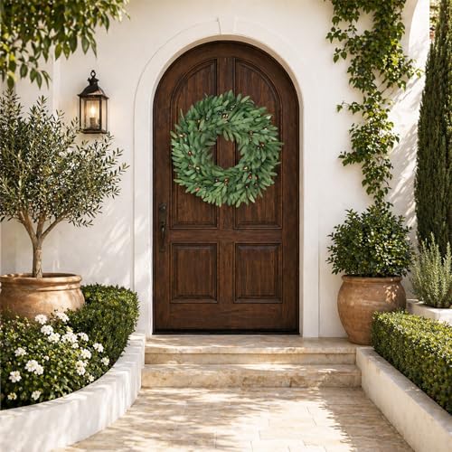 22-Inch Artificial Olive Wreath for Front Door, All-Season Greenery