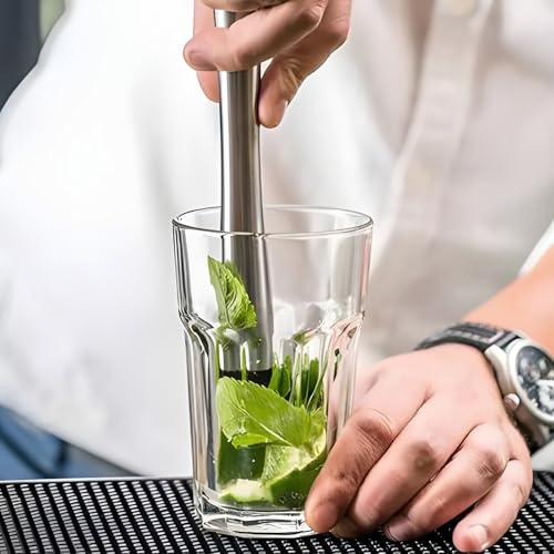 Eispap 2Pcs Silver 8 Inch Stainless Steel Cocktail Muddler & Mixing Spoon Set