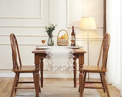 Raedan Natural Linen Table Runner 16x60 Inches Beige Lace Elegant Decor