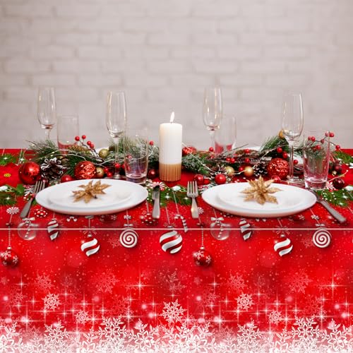 6Pcs Red Candy Tablecloth Decorations 54x108in Christmas Snowflake Plastic