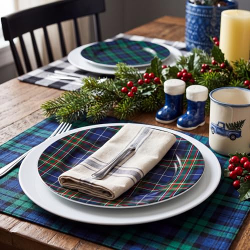 Christmas Green Plaid Melamine Salad Plates - Set of 8 8-inch Holiday Dinnerware