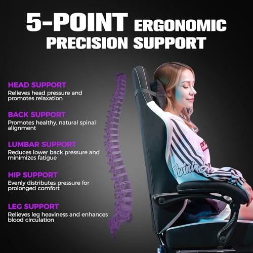 Ergonomic Gaming Chair with Retractable Footrest and Lumbar Support