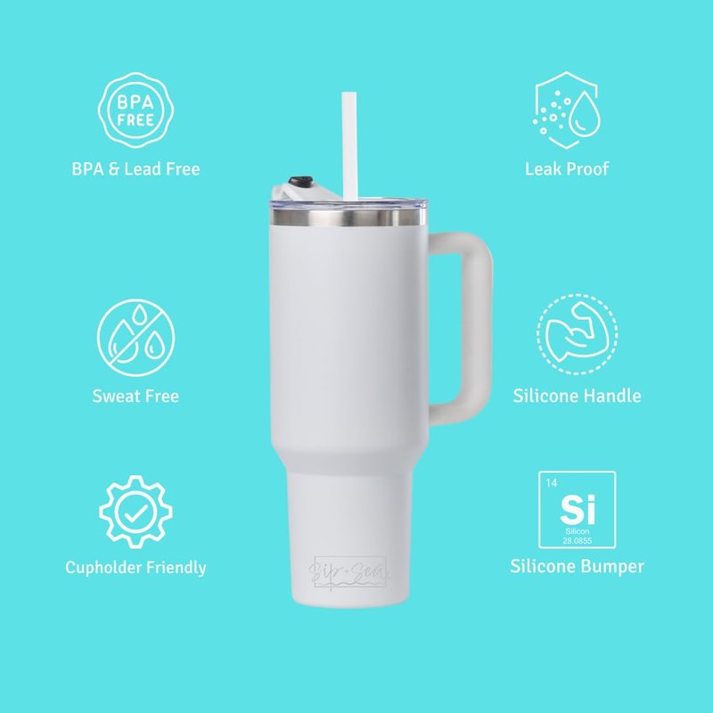 Sip+Sea Cayman 40 oz Stainless Steel Tumbler with Handle, Lid, and Straw | Double Wall Vacuum Insulated