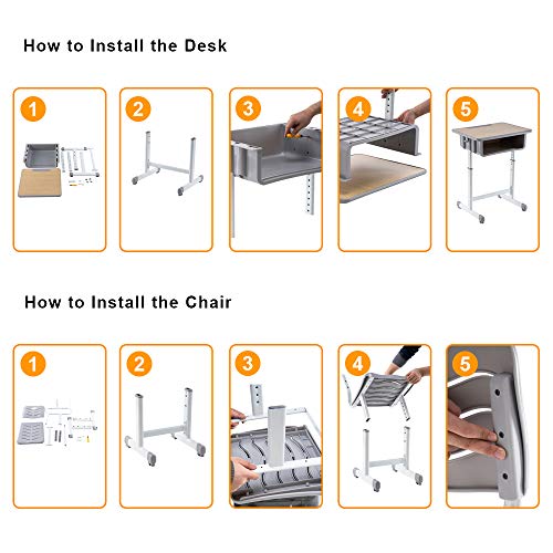Height Adjustable Children's Desk and Chair Set with Storage Drawer