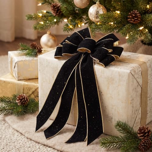NUVCELKA Black Velvet Bow Tree Topper Large Christmas Wreath Bow 20.9in