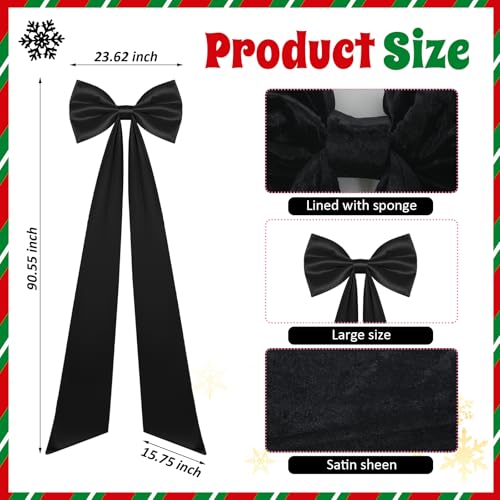 Juinte Extra Large Black Satin Christmas Bow Tree Topper, 23.6'' x 15.8'', 90'' Tassel