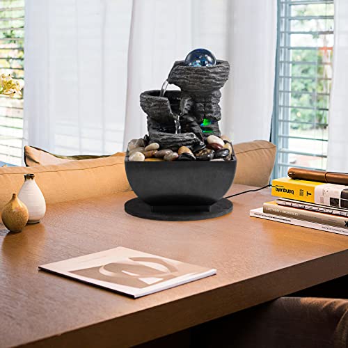 Indoor Tabletop Waterfall Fountain with LED Lights & Natural Rocks