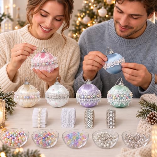 24-Piece Satin Christmas Ornament Kit with Pins & Embellishments for DIY Ball Ornaments