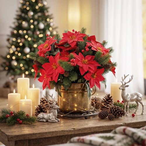 ZeKonan Artificial Poinsettia Stems Christmas Flowers for Holiday Decor