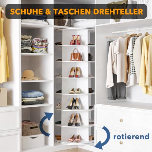 7-Tier Rotating Shoe Rack Tower Spinning Round Carousel Organizer White