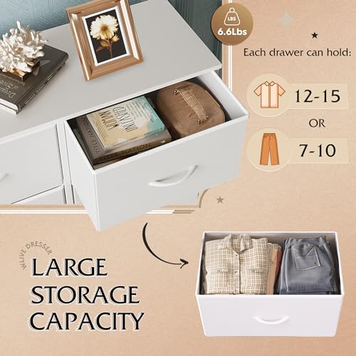 8-Drawer White Fabric Dresser - Tall Storage Tower for Bedroom