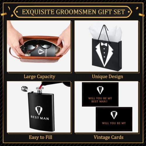 Rigibright Brown Groomsmen Gift Set of 6 Wedding Accessories with Flasks & More