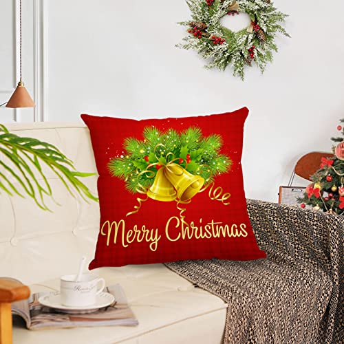 Neatee Living Merry Christmas Pillow Covers 18x18 Set of 4 Velvet Red Green Front 2023 Xmas