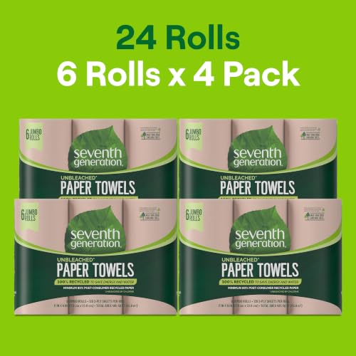 100% Recycled Unbleached Paper Towels, 2-Ply Absorbent Rolls - 24 Count
