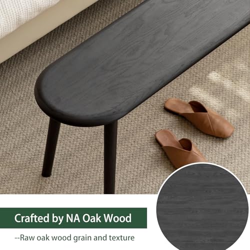 47-Inch Solid Oak Wood Dining Bench, Modern Rounded Entryway Bench