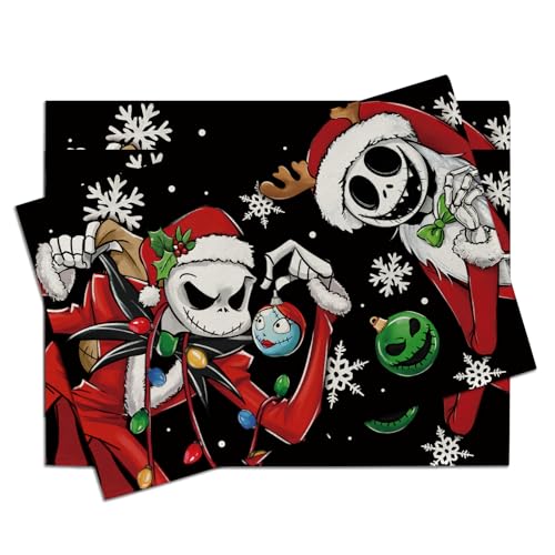 Christmas Jack Placemats Set of 4 - 12x18in Burlap Polyester, Reusable