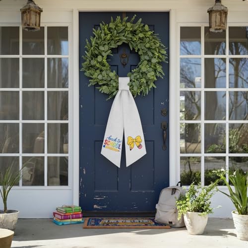 2 Pcs Back to School Wreath Sash for Door & Porch Decor - Embroidery Ribbon