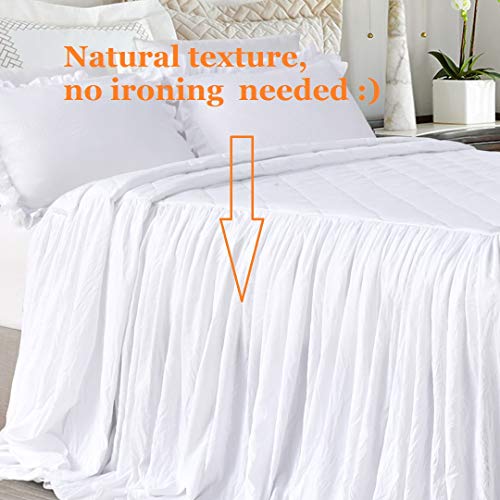 White Ruffle Skirt Bedspread Set - Queen 3-Piece Farmhouse Bedding