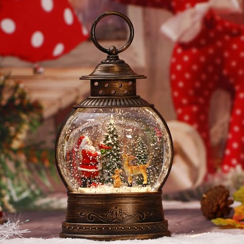 Musical Christmas Snow Globe Lantern with LED Lights and 6H Timer