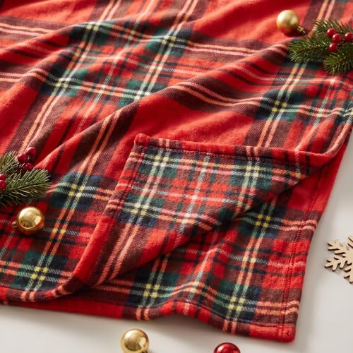 Christmas Fleece Blanket Holiday Throw 50x60 Red Tartan for Sofa Bed Home Decor