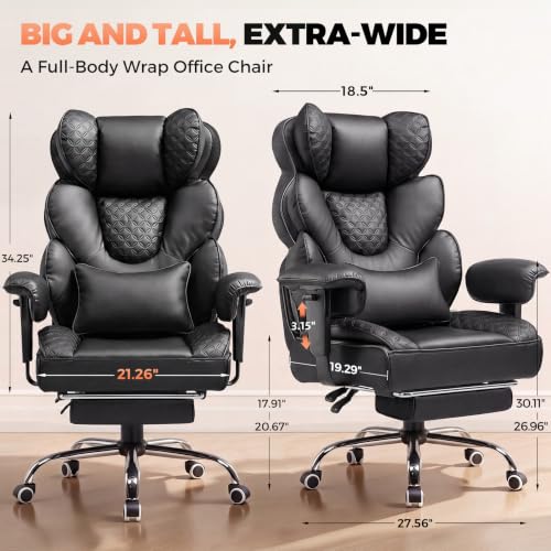 Big and Tall Reclining Office Chair with Footrest & Lumbar Support