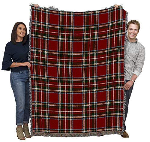 Stewart Royal Pure Country Weavers Plaid Cotton Knit Throw Blanket 72x54 – Made in USA