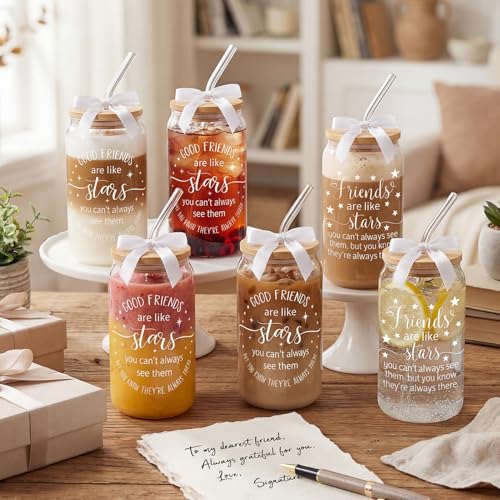16oz Glass Iced Coffee Cups with Bamboo Lids and Straws - 4 Piece Set