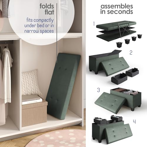 30-Inch Tufted Storage Ottoman Bench with Bins and Removable Legs