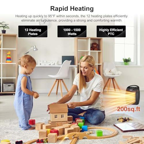 Portable Ceramic Space Heater 1500W with Digital Display and Touch Controls