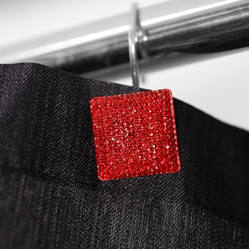 Red Bling Shower Curtain Hooks - Christmas Bathroom Rings, 12 pcs
