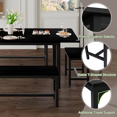 5-Piece Extendable Dining Table Set for 4-8, 63" Table with Benches