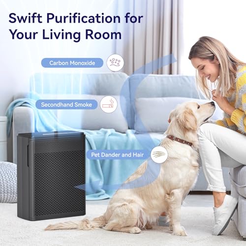H13 HEPA Air Purifier for Large Rooms Pet Dander Smoke 1500 Sq Ft Black