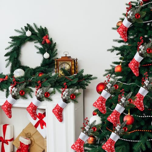 Hoosige Red Mini Christmas Stockings Bulk 6.7in for Holiday Decor, Pack of 60