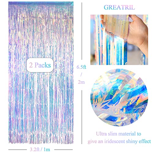 Iridescent Foil Fringe Curtain Backdrop 2 Pcs Holographic Party Streamers