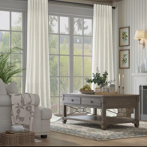 Natural Linen Blend Light Filtering Curtains 84 Inch - 2 Panel Set
