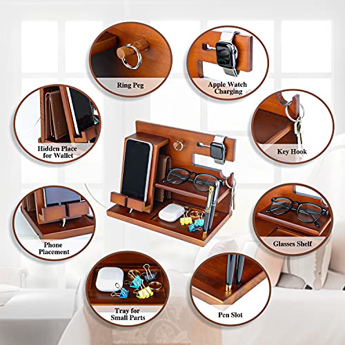 Awofer Wooden Docking Station for Men Personalized Gift for Husband Boyfriend - Engraved Phone Organizer Nightstand