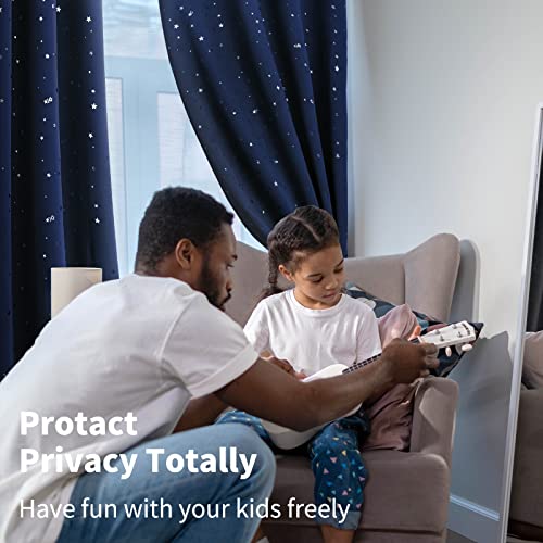 Navy Kids Blackout Curtains with Silver Stars - 42 x 63 Inch, 2 Panels