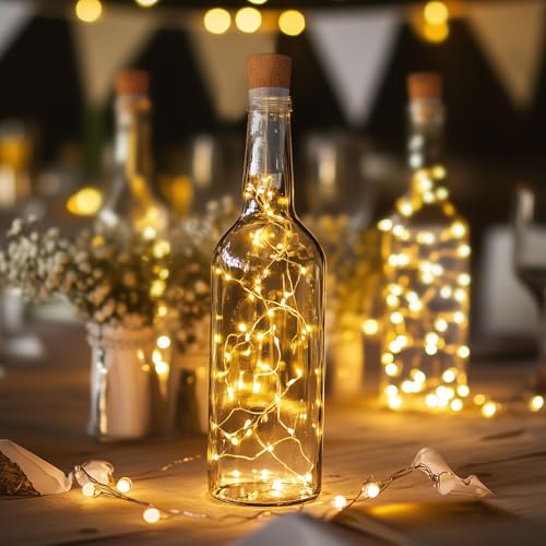 OUSMIN USB Rechargeable Wine Bottle Lights with Cork ( Warm, 16 Pack )