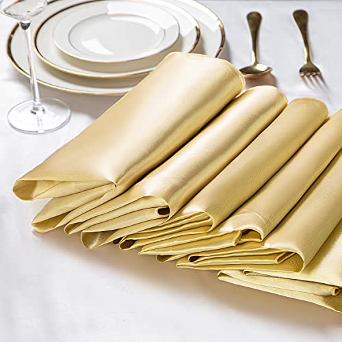 50 Pack Gold Satin Cloth Napkins 20x20 Inch Reusable Dinner Table Linens