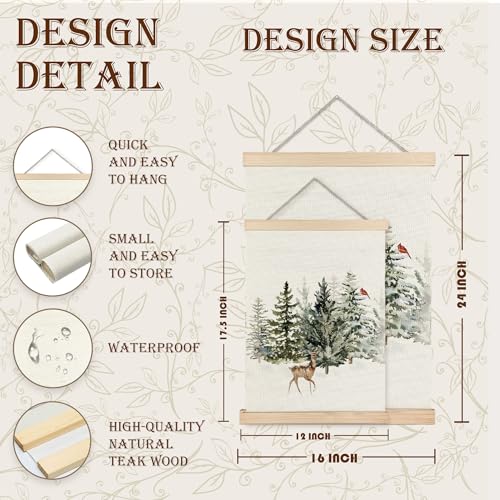 URLLUAE Winter Forest Wall Art Decor, Reindeer & Pine Tree 16x12 Inch