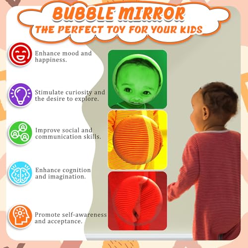 3-Piece Sensory Wall Bubble Mirror Set, Shatter-Resistant Acrylic Toddler Toy