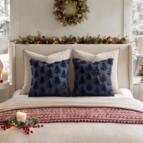 MIULEE 18x18 Navy Blue Christmas Pillow Covers Set of 2 Holiday Decor