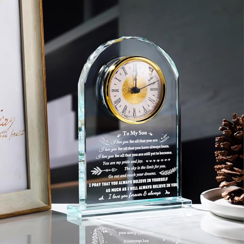 Inspirational Glass Desk Clock Gift for Son from Mom and Dad