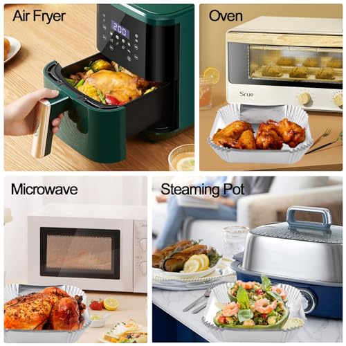 100Pcs 6.3-Inch Aluminum Foil Air Fryer Liners - Disposable Square Sheets