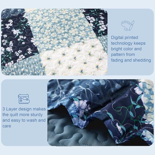 Reversible Boho Quilt Set - Full Size Floral Patchwork Bedding