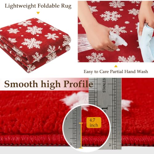 HUGEAR 2' x 8' Red Snowflake Christmas Runner Rug - Holiday Indoor Decor