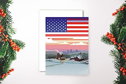 Stonehouse Collection American Winter Country House Christmas Card Set (12 Cards & Envelopes) - American Country House Variation