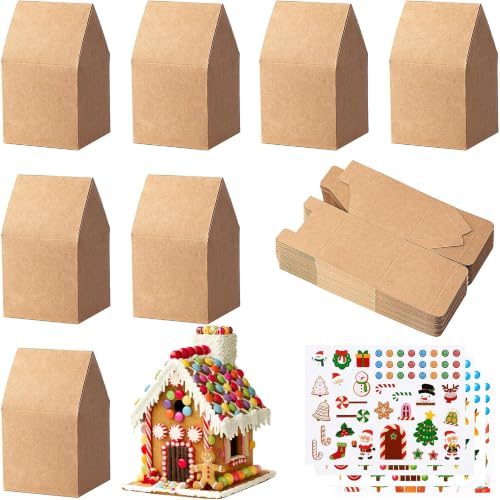 Brown 52 Pack Christmas Gingerbread House Cardboard Craft Boxes with Stickers