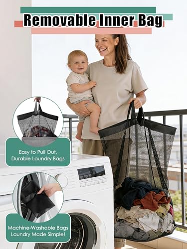 Large 100L Laundry Hamper with Lid, Collapsible Clothes Basket with Liner