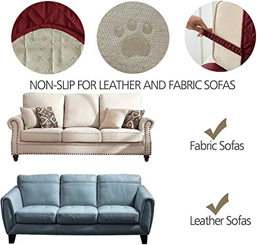 Waterproof Sofa Slipcover - Quilted Furniture Protector for Pets & Kids (Burgundy, 68")
